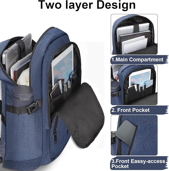 Mancro Laptop Backpack, 15.6 inch Business Backpack Anti Theft College School Computer Bag for Men Women Travel Backpack with Laptop Compartment (Blue, 15.6 inch)