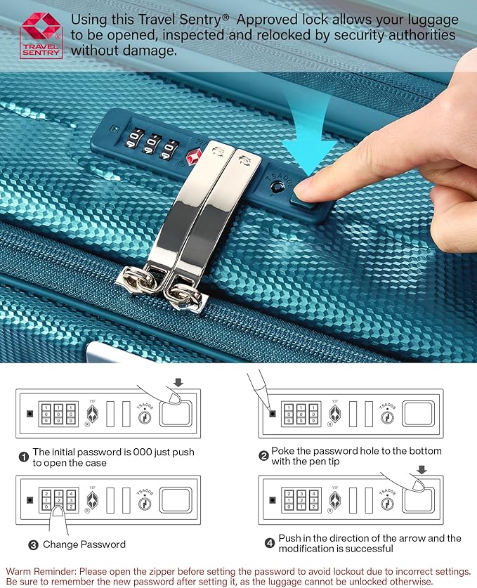 Hanke 24 Inch Expandable Luggage Top Opening Checked Bag Luggage Hard Shell Suitcases with Wheels Lightweight Travel Luggage Medium Suitcase with Lock for Woman Men-Caribbean Blue