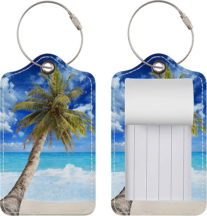 Luggage Tags for Suitcases, 2 Pack Cute PU Leather Suitcase Tag Identifiers TSA Approved with Stainless Steel Loop and Address Card for Baggage Tag for Cruise Airport Travel Essentials by Chelmon