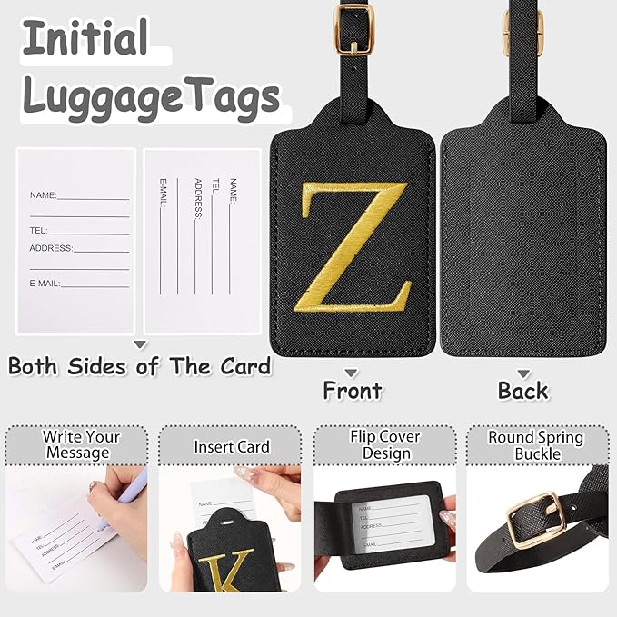 Personalized Initial Letter Luggage Tags for Suitcases,Suitcase Identifier Baggage Tag,Cute Travel Luggage Tags,Best Gift Wedding Birthday for Couples Honeymoon Friend Family Vacation(Black Z)