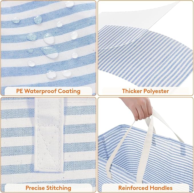 Lifewit 1 Pack Laundry Basket 100L Each, Collapsible Clothes Hamper with Reinforced Handles, Freestanding Waterproof Design for Bedroom and Laundry Room, Blue 100L Total