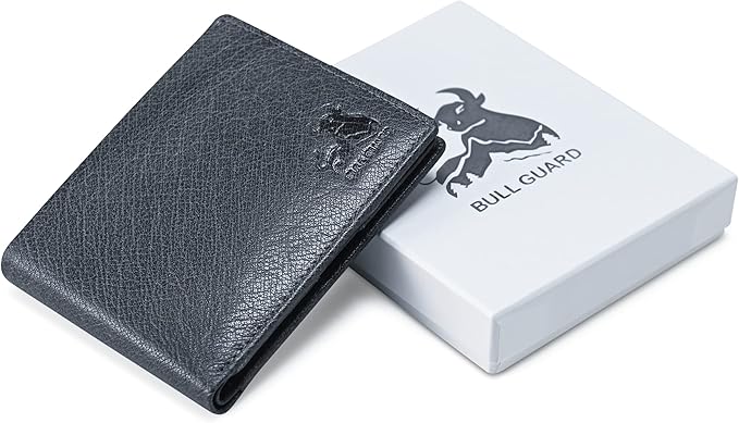 BULL GUARD Buffalo Leather Wallets for Men with RFID Blocking, Flip UP ID Window, Bifold Durable Quality Design