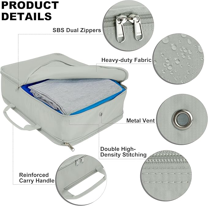 Compression Packing Cubes for Travel Essentials, 2 Pack Expandable Travel Cubes for Packing Bags Suitcase Organizer, Grey