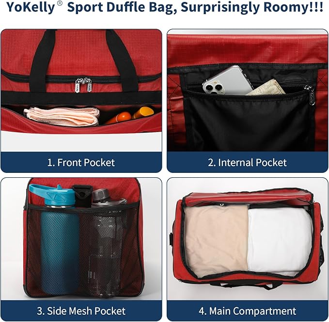 Gym Bag 20 inch Sport Duffle Bag for Men - 40L Weekender Duffel Bag for Travel - Red