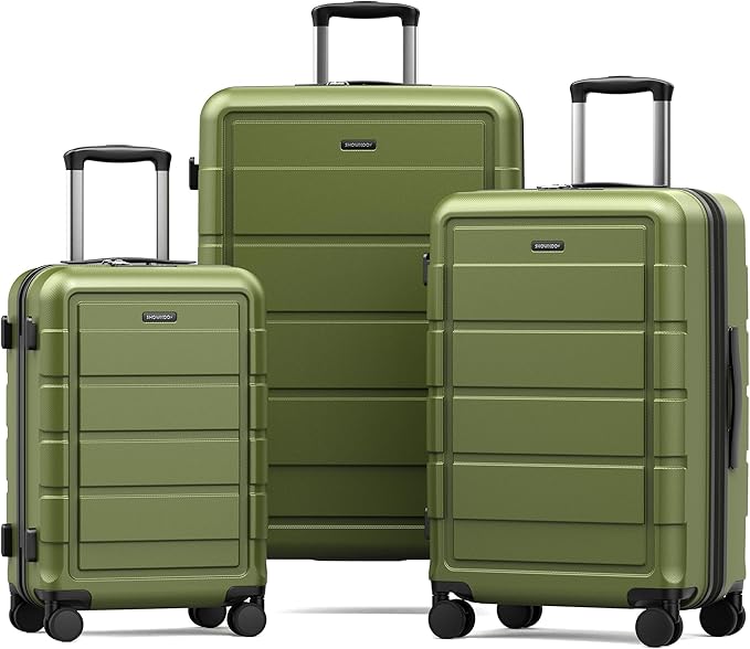 SHOWKOO Luggage Sets Expandable 100% PC Durable Suitcase Double Wheels TSA Lock Olive Green 3pcs