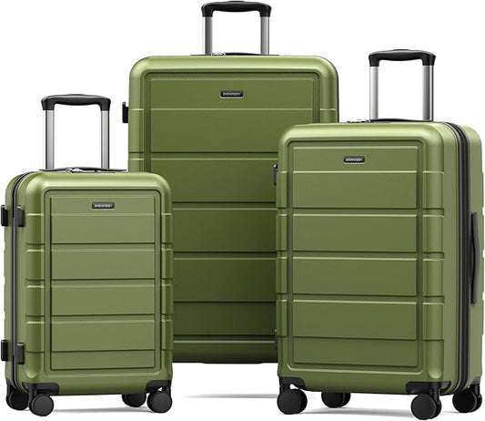 SHOWKOO Luggage Sets Expandable 100% PC Durable Suitcase Double Wheels TSA Lock Olive Green 3pcs