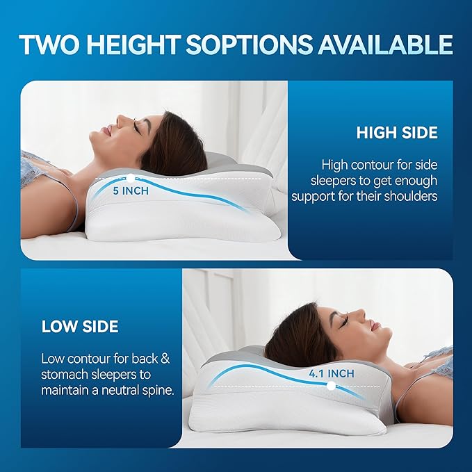 Cervical Neck Pillow for Neck Pain, Ergonomic Memory Foam for Side & Back Sleepers