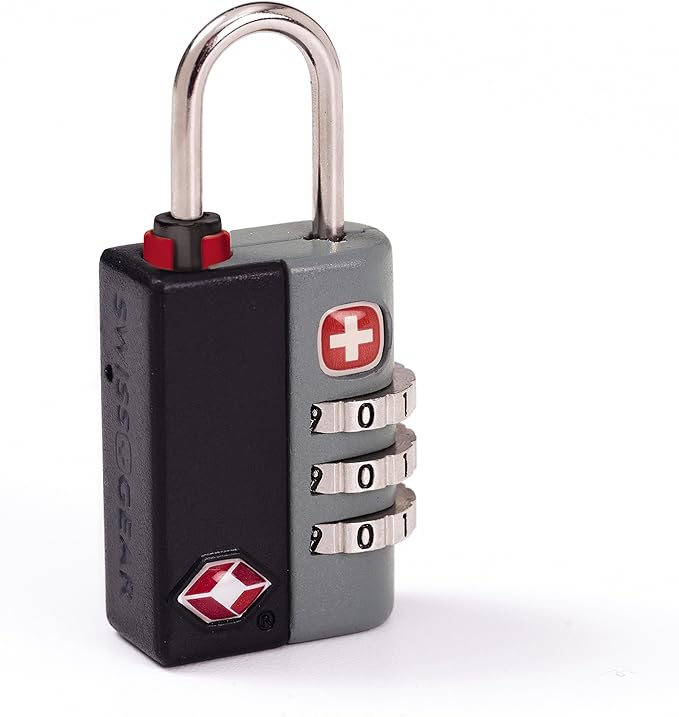 SwissGear TSA-Approved Travel Sentry Combination Luggage Lock with Resettable Combo and Inspection Indicator, Black, One Size