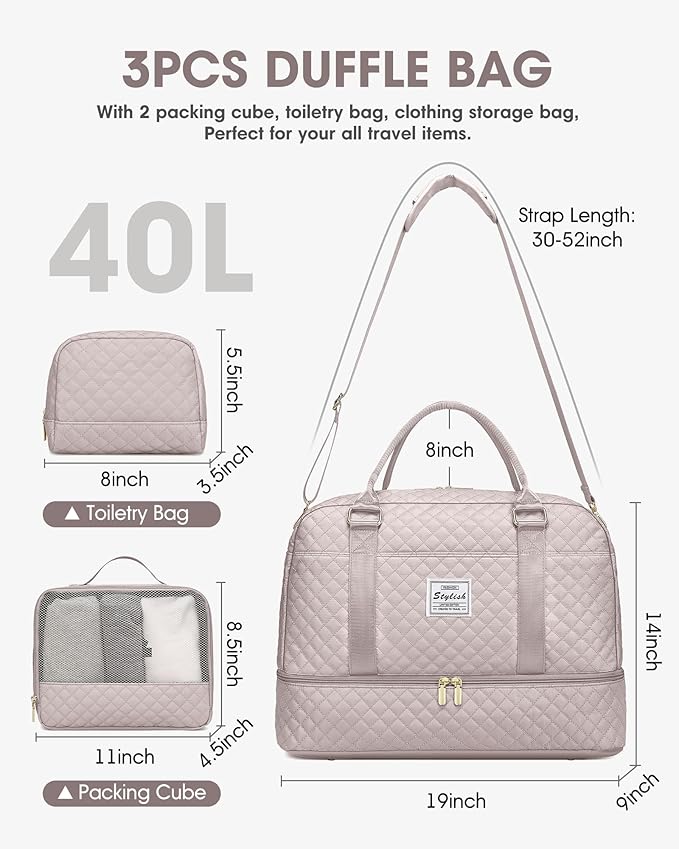 Travel Duffle Weekender Bags for Women: Overnight Bag with Shoe Compartment Carry On Bags with Toiletry & Wet Pocket Large Tote Hospital for Women Labor Delivery Nude color