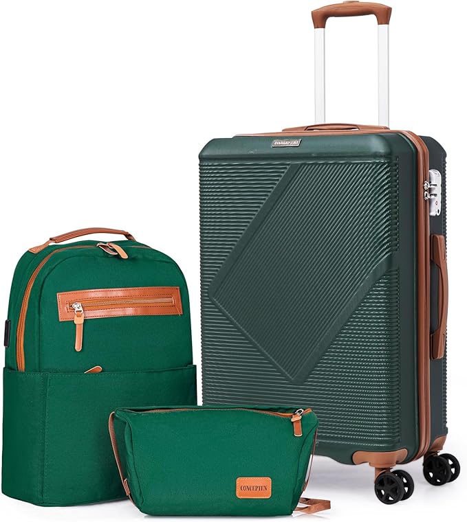Luggage Sets 3 Piece, 20 Inch Carry On Suitcases With Spinner Wheels, Lightweight Travel Luggage With TSA Lock, ABS Hardshell Suitcase (DarkGreen)