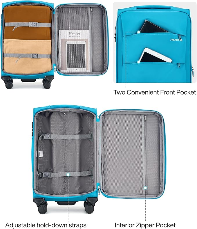 Hanke 20 Inch Expandable Carry On Luggage 22x14x9 Airline Approved Softside Suitcases with Wheels Lightweight Travel Luggage Rolling Suitcase with Lock for Men and Women.(Caribbean Blue)