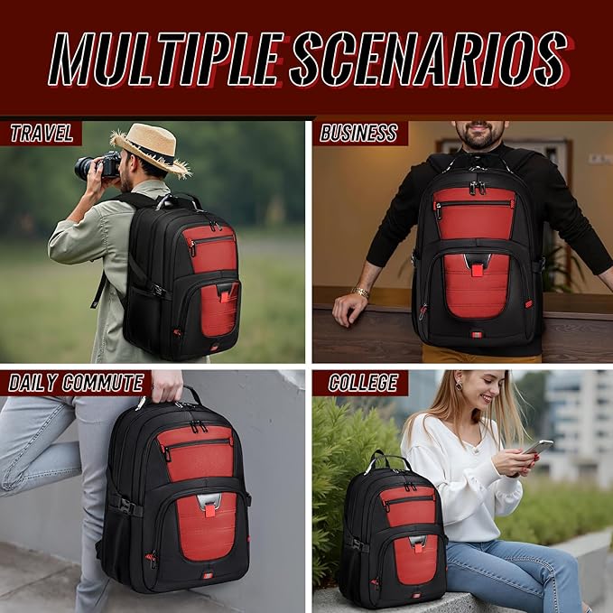 Extra Large Laptop Backpack with LifetimeWarranty,Gaming Laptop Travel Bag Fits 18.4-19" Laptops,TSA Friendly Travel Rucksack for Men Women, Big TSA Airline Approved Work Computer Bag, Red