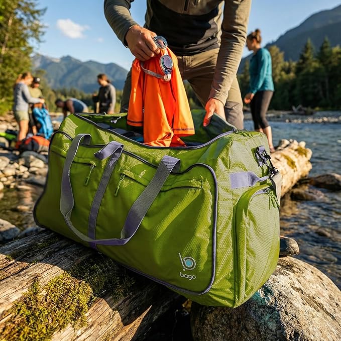 Bago Large Duffle Bag for Travel Women & Men. Durable Lightweight Foldable Travel Duffel Bags For Traveling Women. 100L Duffle Bags for Overnight Bag With Shoe Compartment Collapsible Weekender duffel