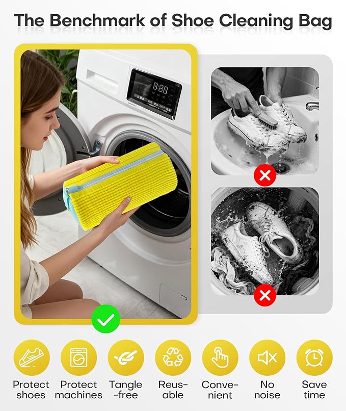 3-IN-1 Laundry & Shoe Washing Machine Bag Kit : Laundry Shoe Bag for Washer and Dryer,Reusable Shoe Cleaning Bag for Sneakers,Tennis,Self-locking Zipper & Microfiber,Include 3 Laundry Bag & 2 Shoe Bag