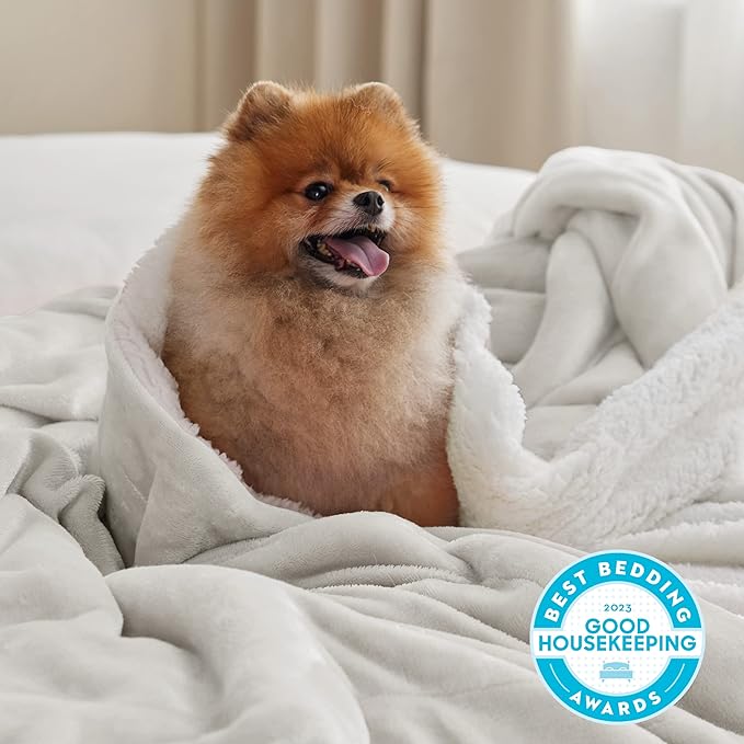 Bedsure GentleSoft Sherpa Fleece Twin Size Blanket for Couch, Non-Heated, Thick and Warm Throw for Women and Men, Soft Fuzzy Plush Twin Blanket for Winter, Linen, 60x80 Inches