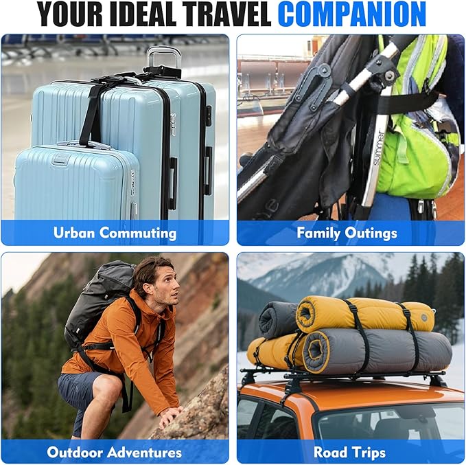 2 Pack Luggage Straps for Suitcases, Luggage Straps to Connect Two Suitcases, Adjustable T-Type and Normal Suitcase Straps for Connect 3 Luggage Together (Black)
