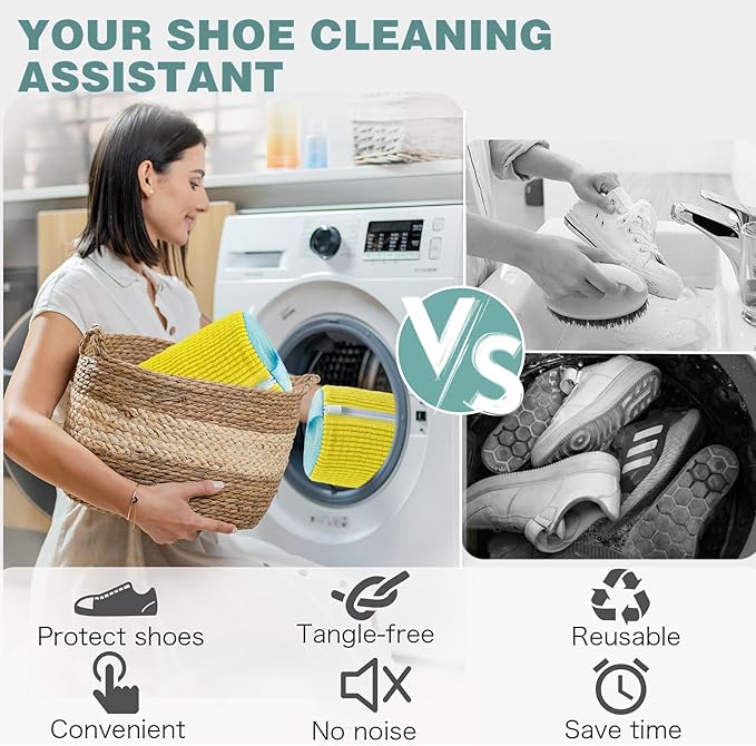 Shoe Washing Machine Bag,Laundry Shoe Bag for Washer and Dryer,Reusable Shoe Cleaning Bag for Sneakers,Tennis Shoes,With Self-locking Zipper, Microfiber Inside,Include Shoe Bag (Pro Yellow - 2 Pack)