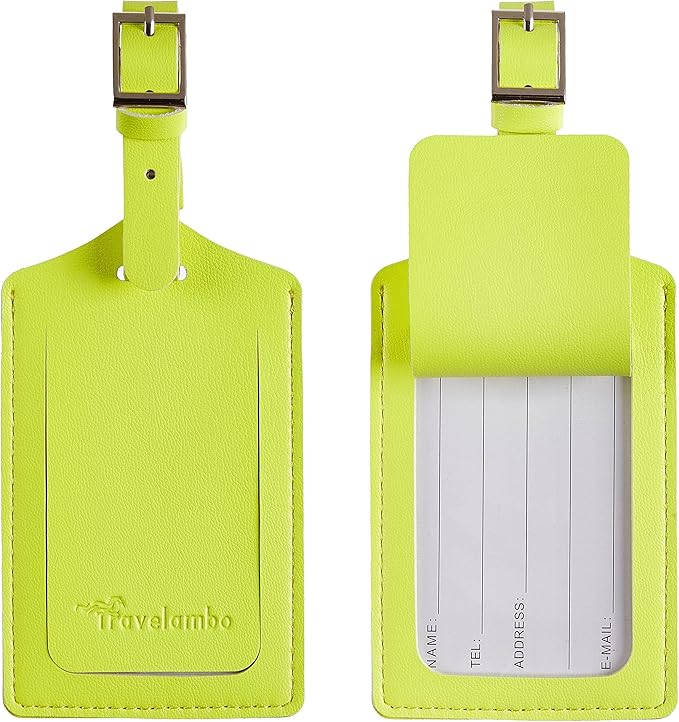Travelambo Luggage Tags for Suitcases PU Leather Travel Tags Bag Tags Privacy Protection Travel Essentials