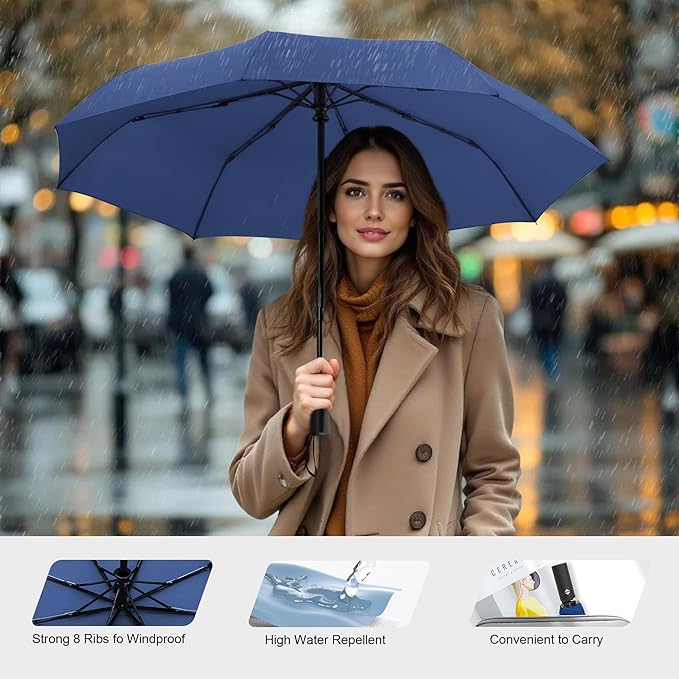 SoulRain Travel Umbrella - Compact Umbrella for Rain - Perfect Large Auto Folding Umbrella - Ideal Car umbrella, Small umbrella, and Travel Companion