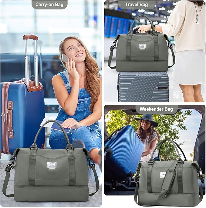 Travel Duffel Bag with Shoes Compartment, Carry on Overnight Weekender Bags for Women, For Spirit Airlines 18x14x8 Personal Item Bag