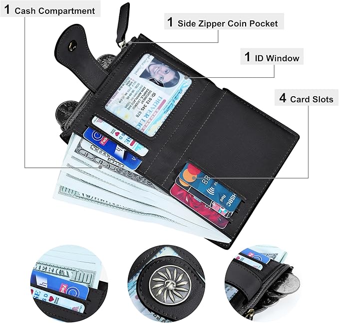 Tipmile Small Wallet for Women Bifold RFID Blocking Card Holder Leather Wallets with Zipper Coin Pocket