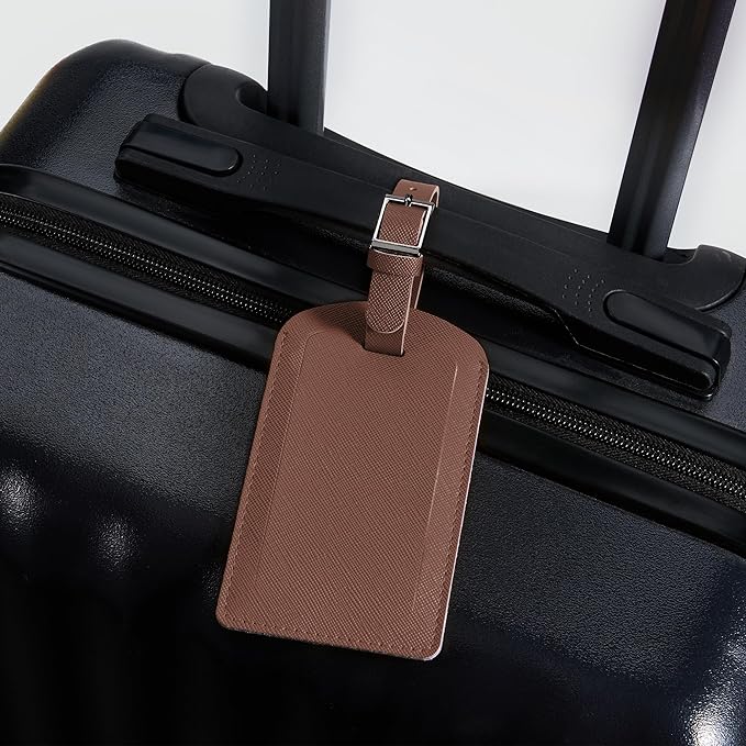 3 Pack Luggage Tags for Suitcases, TSA Approved Bag Tags, Baggage Tags with Privacy Protection, Travel Essentials Luggage Accessories, Coffee Brown