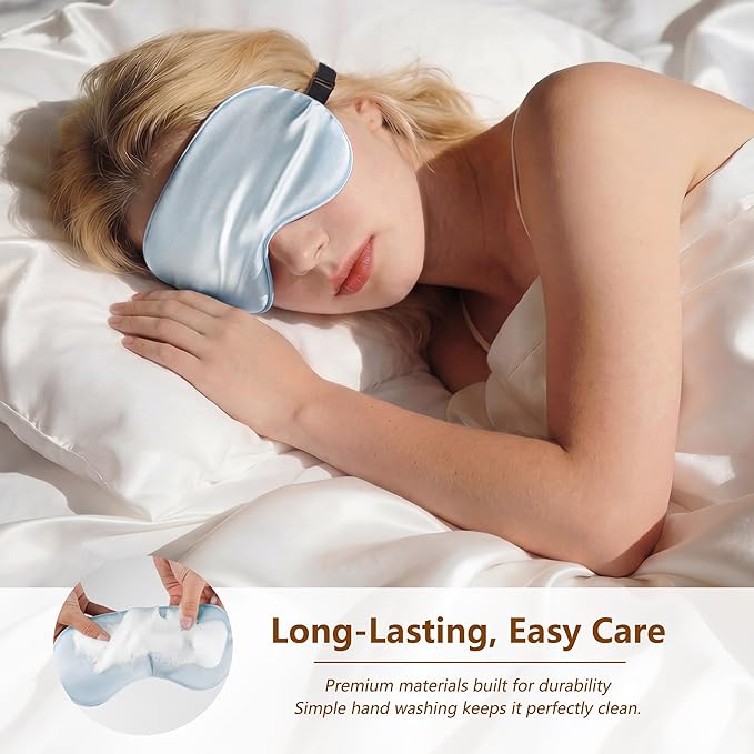 Sleep Mask Silk Eye Mask for Men Sleeping Mask, Adjustable Elastic Strap for Night Shading Sleep Mask, Soft and Comfortable for Both Men and Women (Light Blue)
