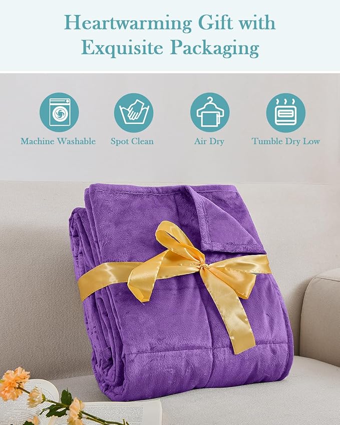 Topblan Weighted Blanket Queen Size 20lbs, Adult Weighted Blankets with Soft Warm Fabric for Sleeping and Calming, Adult Heavy Blanket for Sofa Bed, Purple, 60 x 80 inches