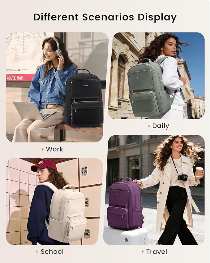 LOVEVOOK Laptop Backpack for Women with Large Capacity Cup Pocket, 18 inch Work Purse Travel Bag for Teacher Nurse, Waterproof Computer Business Back Pack, Cute Bookbag for School College, Black