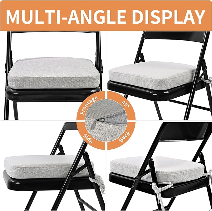 SINOSSO Memory Foam Chair Cushion for Folding Chair 1 Pcs, Thickened 2" Square Kitchen Chair Pad with Ties, Indoor Non-Slip Dining Chair Seat Cushion (1 Pcs, Beige-Gray)