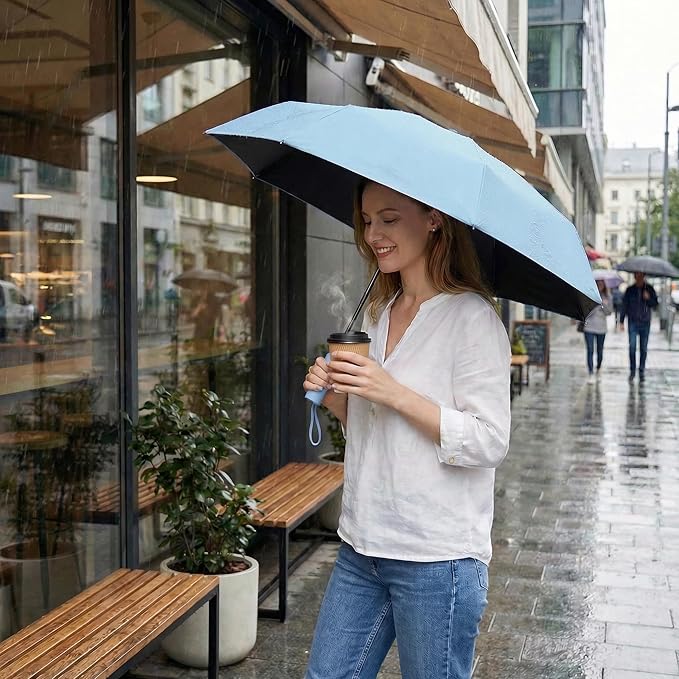 BAODINI Small UV Protection Travel Umbrella Compact for Rain and Sun UPF 50+ Windproof Portable 42 inch Umbrella for Women and Men