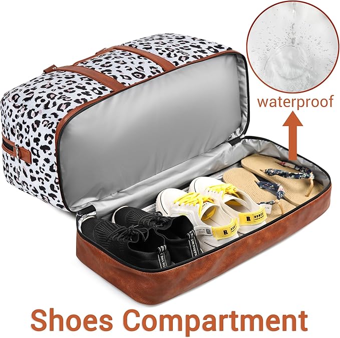 Weekender Bag for Women, Large Overnight Bag Canvas Travel Duffel Bag Carry On Tote with Shoe Compartment 21" 3Pcs Set