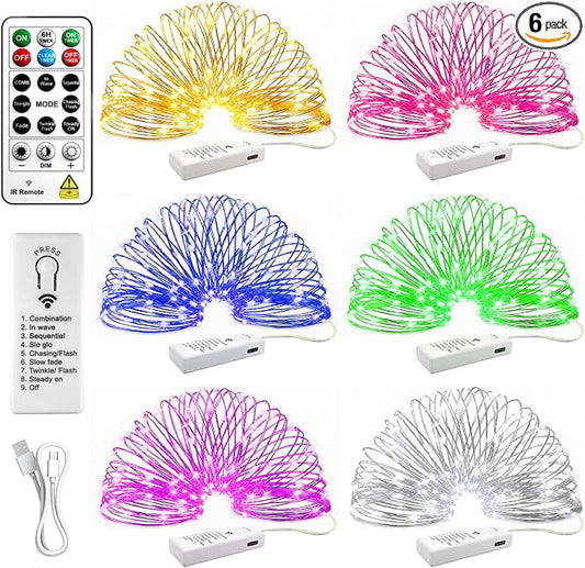 HXWEIYE 6 Pack Rechargeable Fairy Lights with Remote, 7ft 20LED | Battery Operated, 8 Modes & DIY Timer, Mini Twinkle String Light for Mason Jar Wedding Table Wreath Christmas,Multicolor