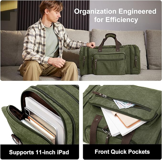 Canvas Expandable Duffle Bag for Men Traveling, Luggage Travel Bag Weekender Overnight Bag,Mens Gym Carry on Duffel Bags