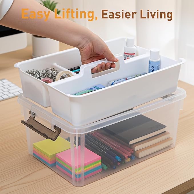 Citylife 17 QT Plastic Storage Bins Clear Storage Box with Removable Tray Stackable Latching Box with Handle for Oraganizing Tool, Craft, Office, Orange