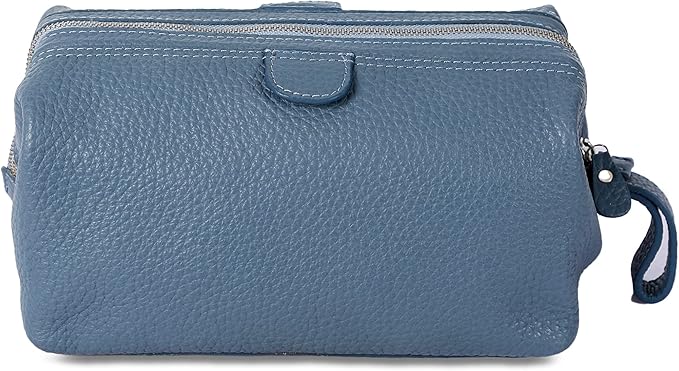 KomalC Premium Buffalo Leather Toiletry Bag for Men & Women With Water resistant Lining, Grooming Travel Pouch, Unisex Wash Bag for Toiletries, Gifts for Men and Women