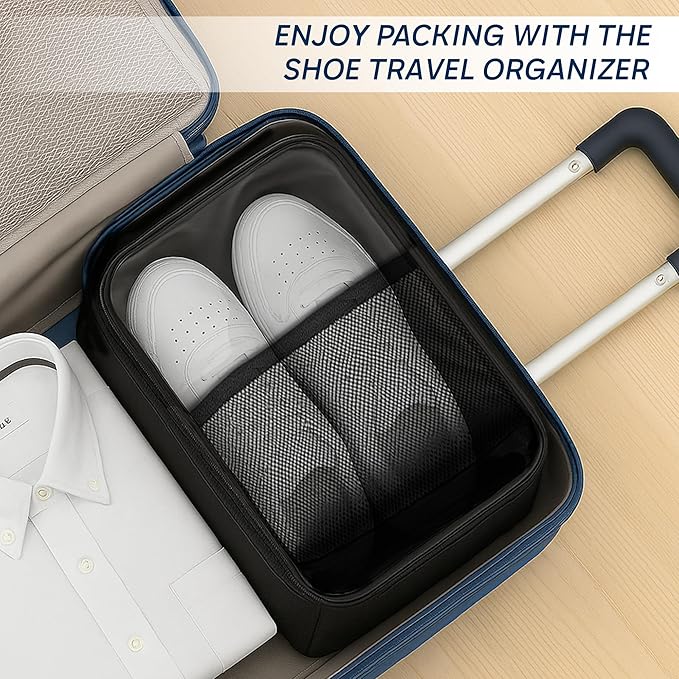 Travel Shoe Bag with Mesh Pocket – Shoe Packing Bags for Travel Women, Moms & Nurses – Water-Resistant Shoe Organizer with Clear Lid for Luggage or Gym