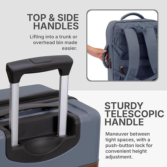 U.S. Traveler Vista Way 3-Piece Travel Set, 21-Inch Carry-on Hardside with TSA Lock, 18-Inch Travel Backpack with Laptop Sleeve, Toiletry Bag, Navy