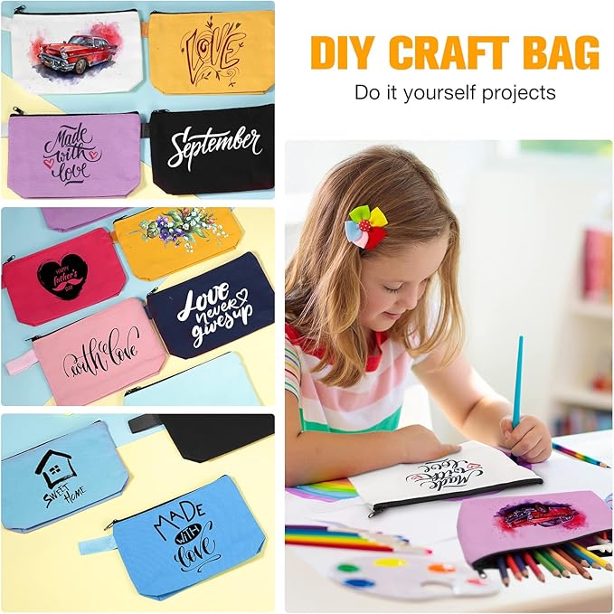 Frienda 40 Pack Canvas Makeup Bags Bulk Cosmetic Bags with Bottom Travel Canvas Zipper Pouch Multi Purpose Blank for Women Purse Toiletry Pencil DIY Craft, 10 Colors(7.4 x 5.1 x 1.7 Inch)