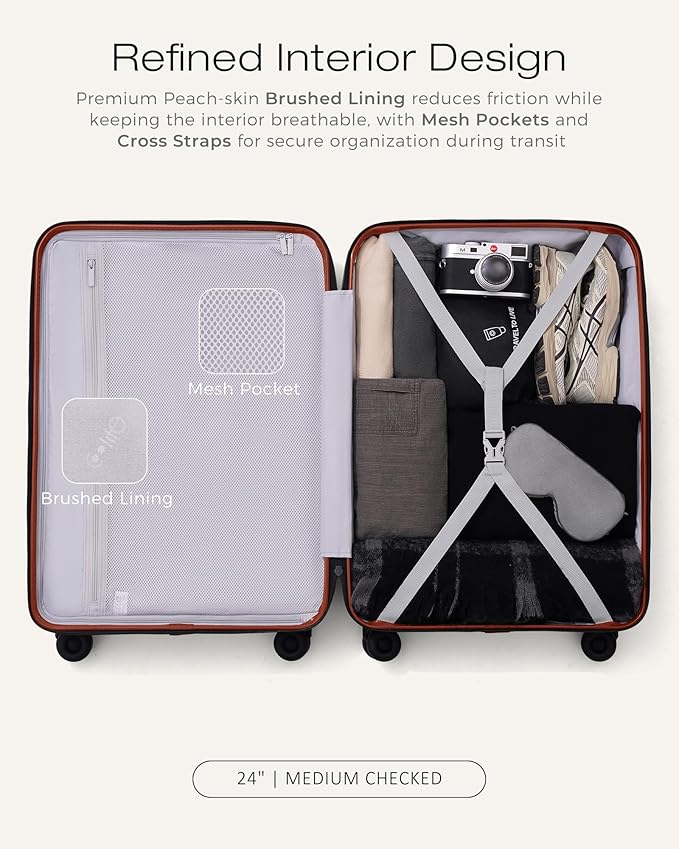 Coolife Luggage Suitcases Hardside Lightweight: Durable PC Expandable Travel 3 Piece Set with Dual Spinner Wheels & TSA Lock, 20/24/28 (20" Expandable) (Brown, 3-Piece Set (20/24/28))