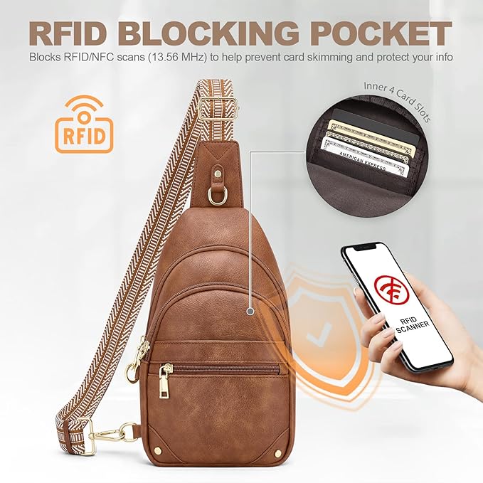 SYTRAH Anti Theft Crossbody Bags for Women, RFID Sling Bag Travel Purse, RFID Cross Body Purses Chest Bag for Travel Brown