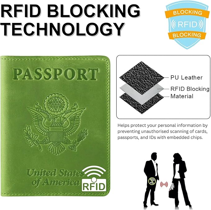 Ciana RFID Passport Holder for Travel – PU Leather Passport Cover and Card Holder for Men & Women – Slim Passport Holder with Card Protector Slot, Travel Must Haves (Pink - Lime Green)
