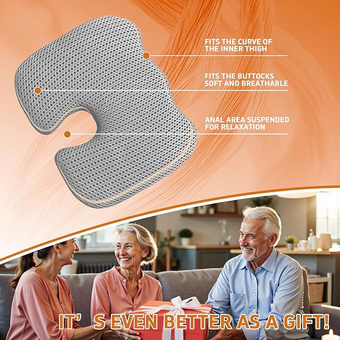 Air Fiber Seat Cushion for Office Chair, Breathable U-Shape Tailbone Relief Cushion for Desk Chair, Washable Ergonomic Chair Pad for Driving & Gaming, Cooling Mesh Back Support(Grey, 15.7″*19.7″)