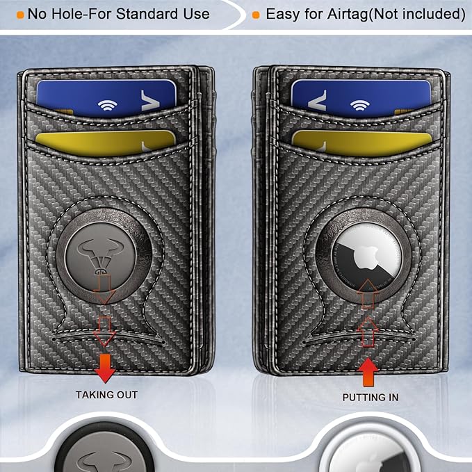 BULLIANT Men Airtag Wallet,Slim Wallet Money Clip Card Holder Magnetic Closure 12 Cards in Front Pocket RFID Blocking