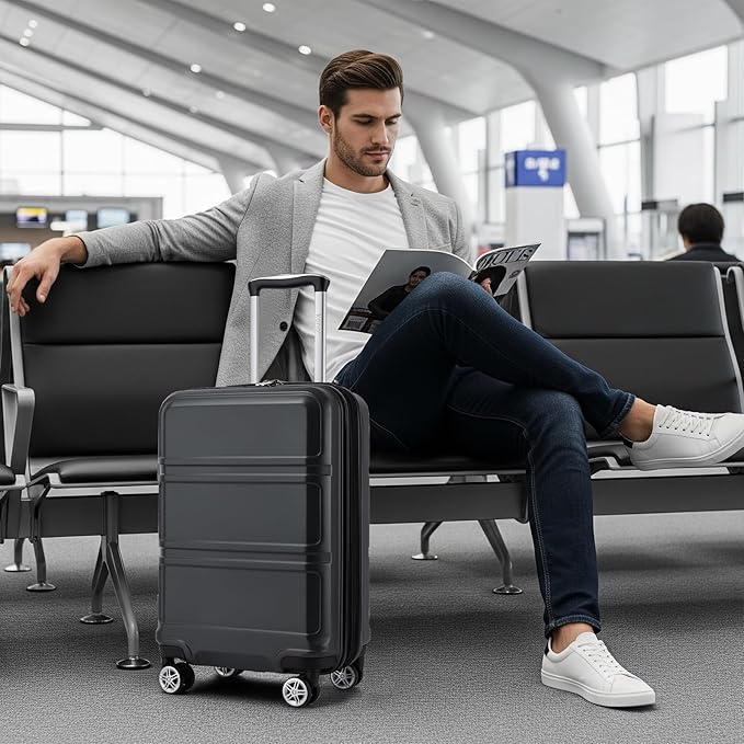 Kono Carry On Luggage 22x14x9 Airline Approved with Spinner Wheels,Lightweight PC+ABS 20 Inch Luggage with TSA Lock,Expandable Hard Shell Carry On Suitcases for Men Women,Grey