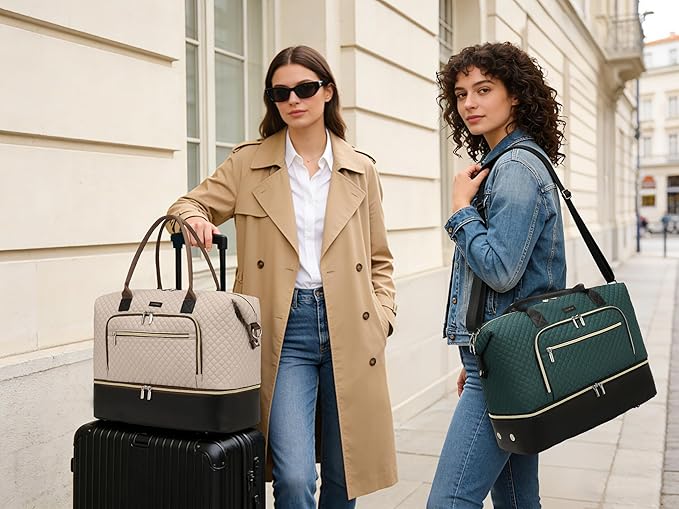 Duffle Bag for Women Travel, Weekender Bag Overnight Bag with Shoe Compartment, Carry on Bag with Crossbody Purse for Over Night, Weekend, Yoga, Gym, Business Trips, Hospital, DarkGreen Black