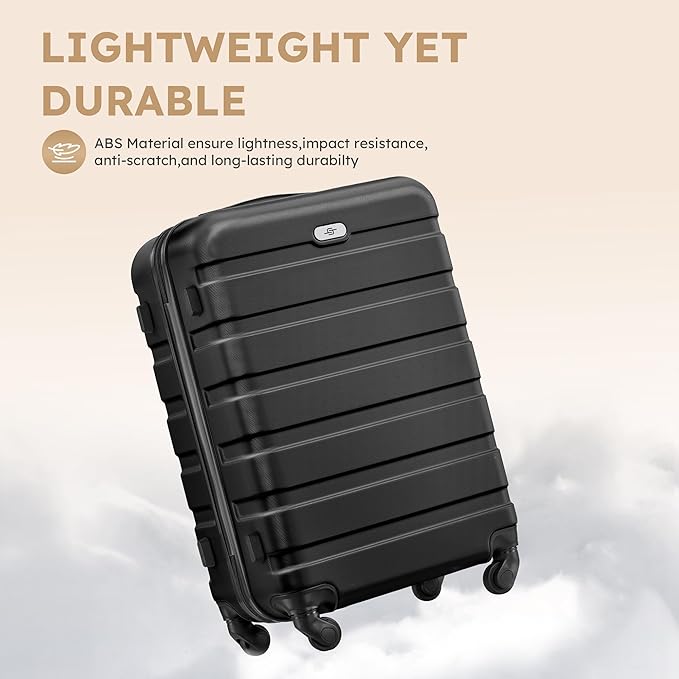 Suitour 4 Piece Luggage Sets, Hard Shell Suitcase Set with Spinner Wheels 16 20 24 28inch Travel Sets(Black)