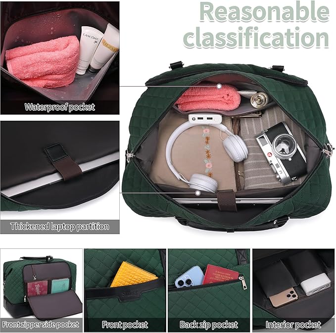 Weekender Bag, Large Travel Duffel Bag for Women, Carry on Overnight Bag with Shoe Compartment and Toiletry Bags