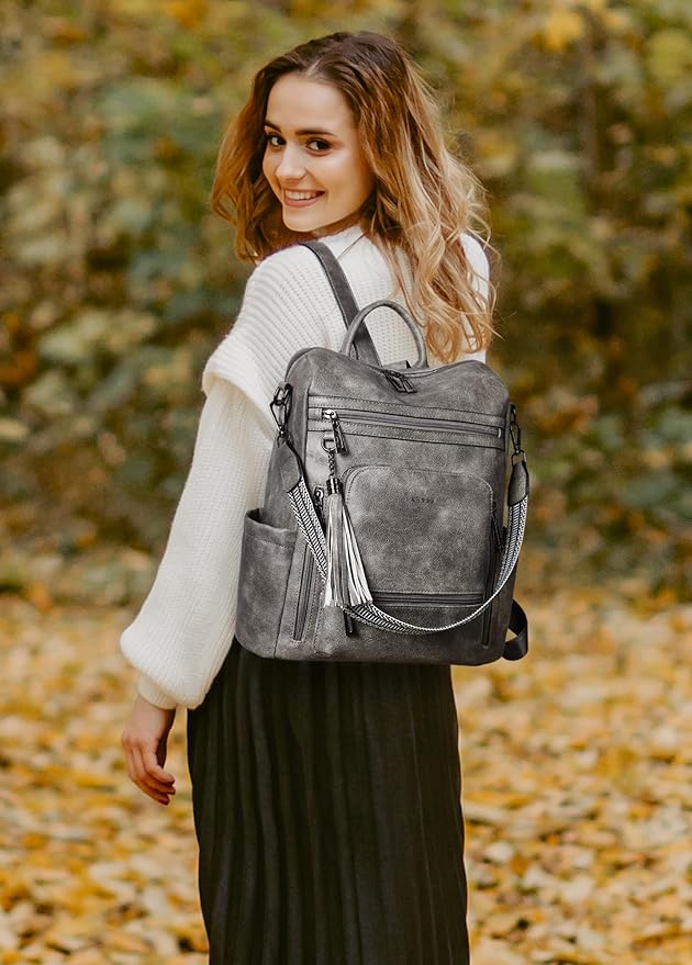 Shrrie Vegan Leather Laptop Backpack for Women 15.6 inch Work Backpack Fashion Travel Backpack Purse for Travel College Work