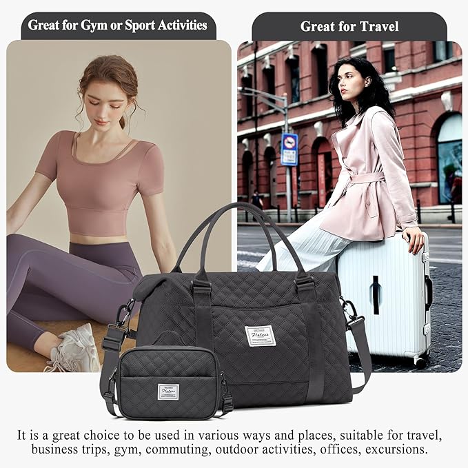 SYCNB Travel Duffel Bag for Women, Gym/Weekender/Carry-On Bags with Toiletry Bag & Adjustable Strap,Personal Item Bags